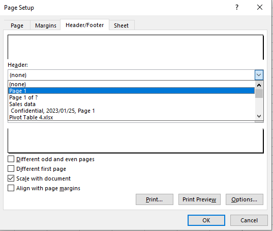 howtoprint select header