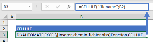 inserer chemin fichier fonction cellule