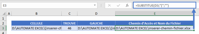 inserer chemin fichier fonction substitue