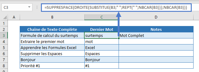 obtenir dernier mot exemple formule