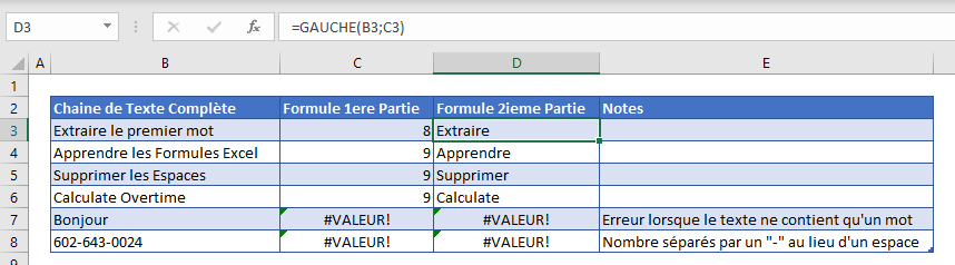 obtenir premier mot fonction gauche formule deuxieme partie