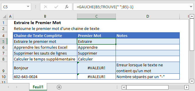 obtenir premier mot fonction principale