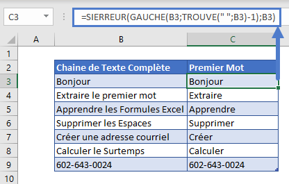 obtenir premier mot fonction sierreur gestion erreur