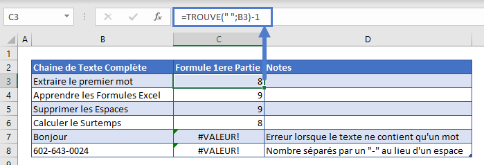 obtenir premier mot fonction trouve formule premiere partie