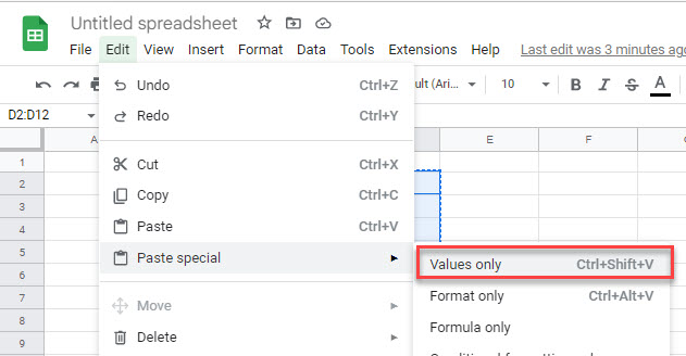 pasteunique gs paste values