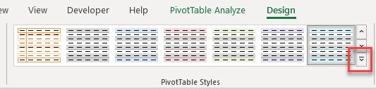 pivottable styles clear button