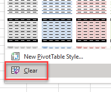 pivottable styles clear styles