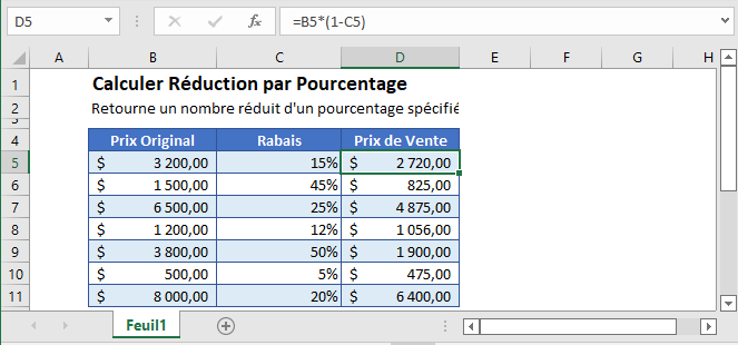 reduire nombre pourcentage fonction principale