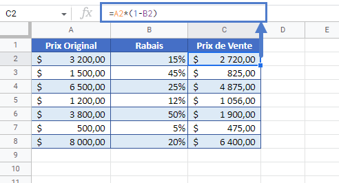 reduire nombre pourcentage google sheets