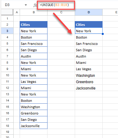 remove duplicates gs formula