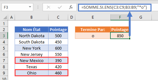 somme si cellule texte caractere generiques termine par