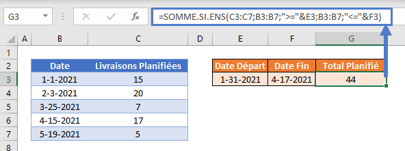 somme si plage date exemple references cellules