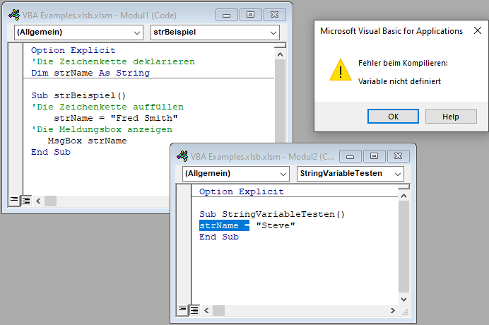 string variable modulebene kompilierfehler