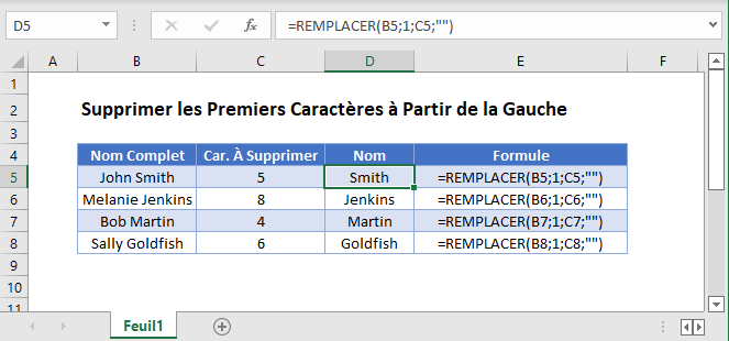 supprimer premiers caracteres de gauche fonction principale