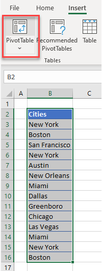 unique values pivot ribbon