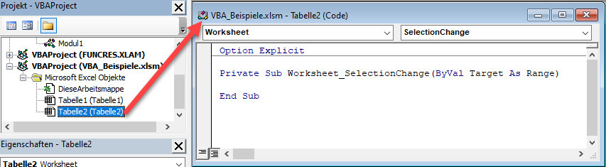 vba arbeitsblatt erreignisprozedur