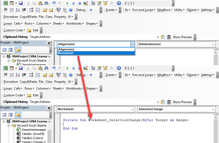 vba ausdruck target.address arbeitsblattauswahlerreignis