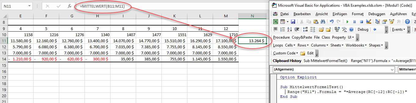 vba average funktion Formula