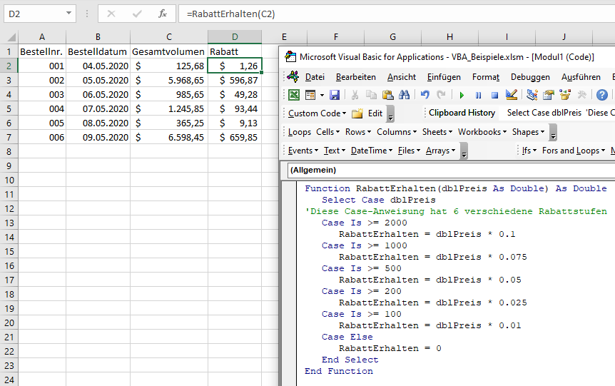 vba case anweisungen rabattfunktion