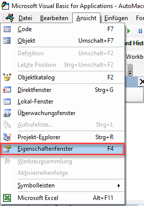 vba eigenschaftenfenster oeffnen