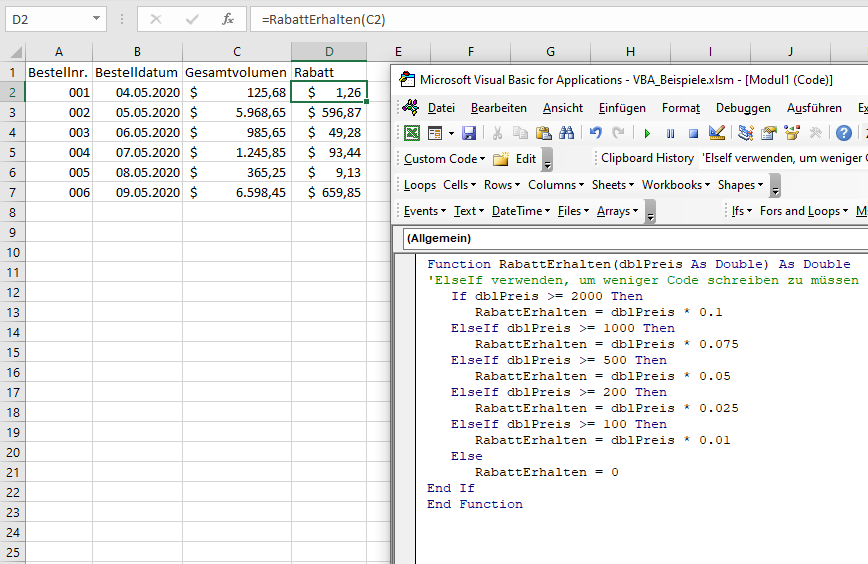 vba elseif anweisungen rabattfunktion