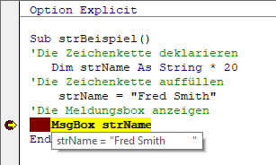 vba feste string variable