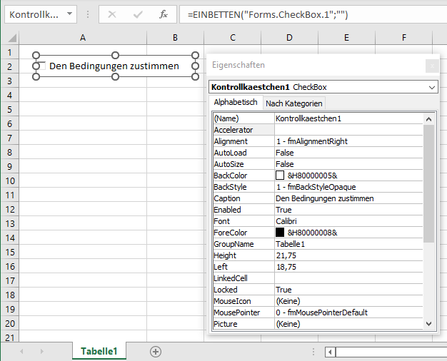 vba kontrollkaestchen eigenschaften