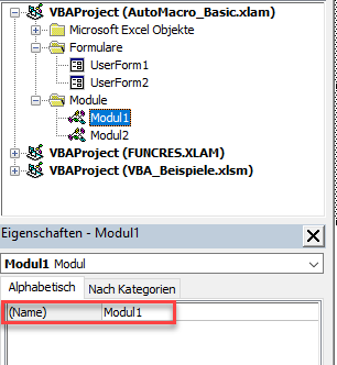 vba modul eigenschaften