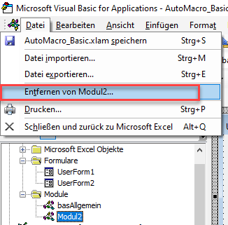 vba modul entfernen option 2