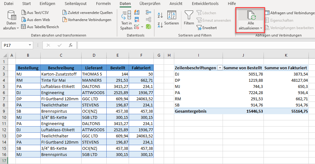 vba pivot tabellen aktualisieren