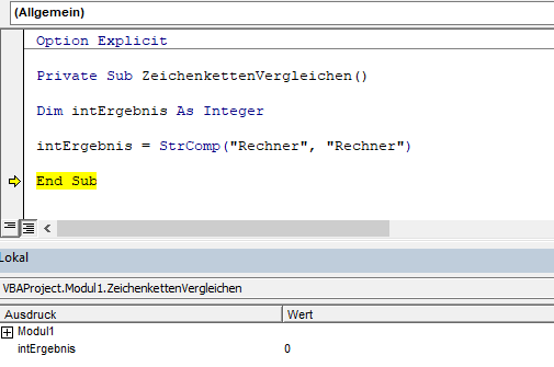 vba strComp methode