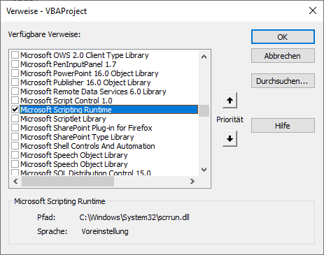 verweise microsoft scripting runtime