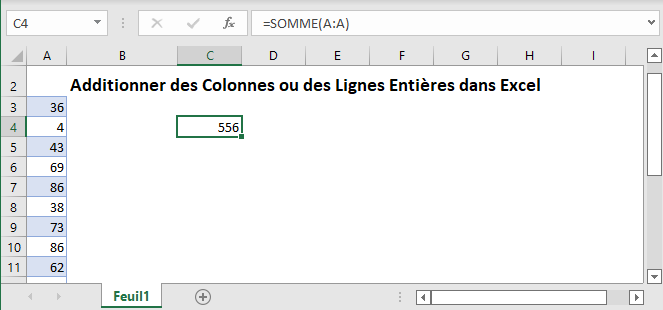 additionner lignes colonnes fonction principale