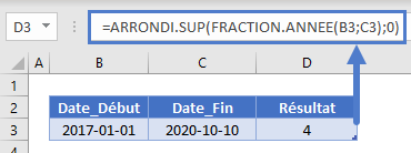 annees entre dates fonction fraction annee arrondi sup