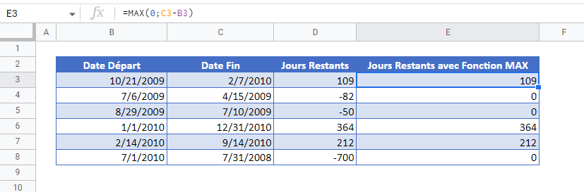 decompte jours restants google sheets