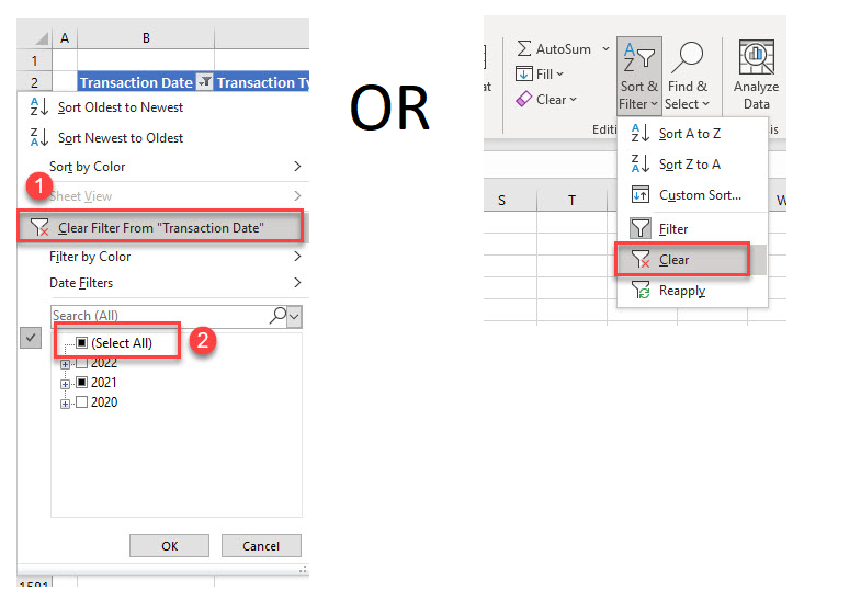 filterbydate clear both methods