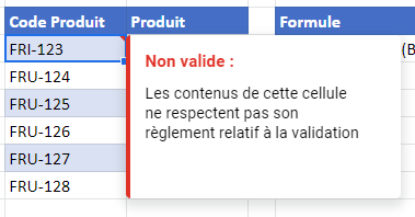 formules validation donnees personnalisees google sheets avertissement invalide