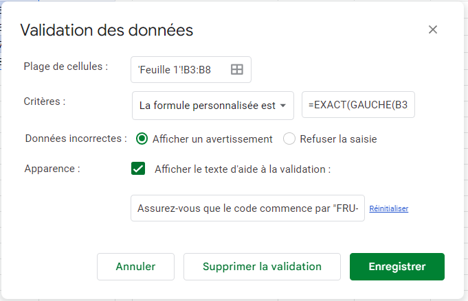 formules validation donnees personnalisees google sheets dialogue complet