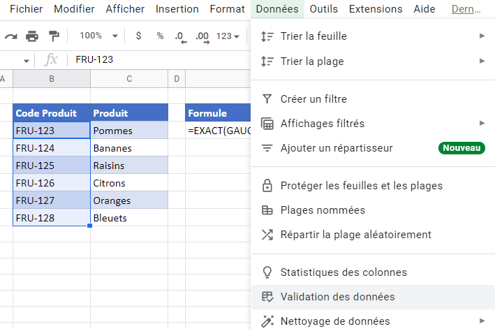 formules validation donnees personnalisees google sheets menu bouton