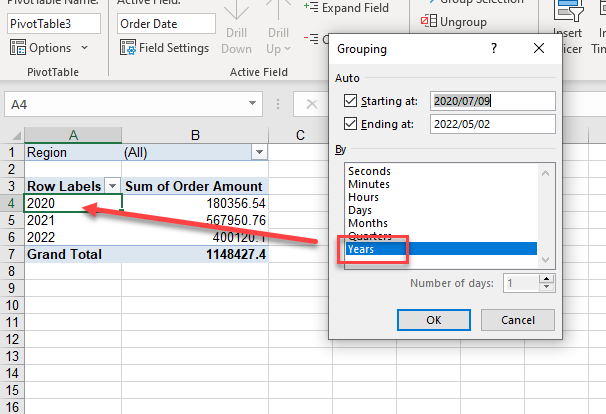 pivotdate group 