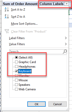 pivotfilter column filter