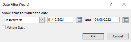 pivotfilter date between dates