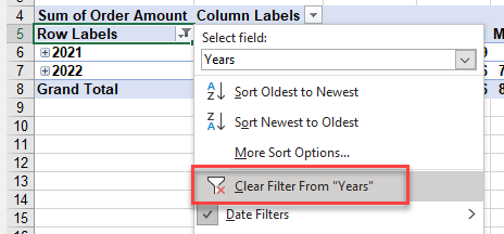pivotfilter date filter clear