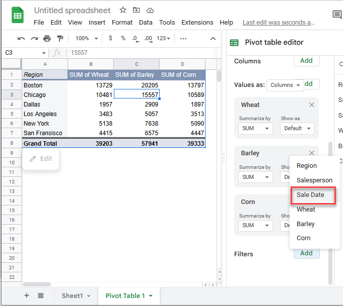 pivotfilter gas add date filter