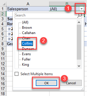 pivotfilters select filter