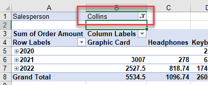 pivotfilters show one filter