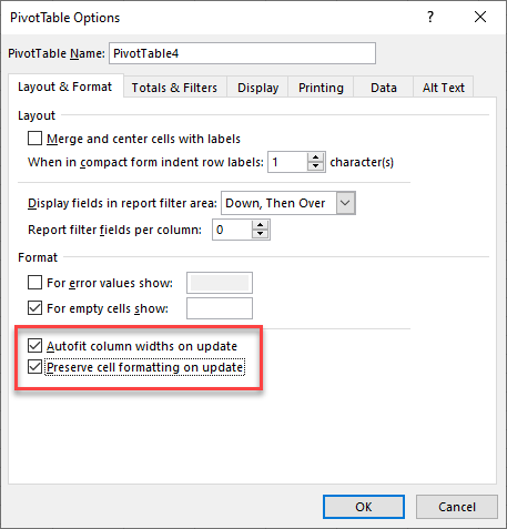 preservepivotformat options