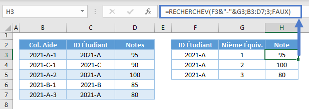 recherchev valeurs doubles rechercher toutes correspondances 1