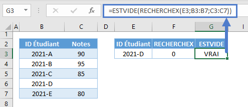 recherchex retourne vide pas zero fonction estvide 2