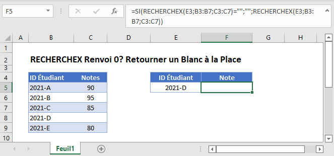 recherchex retourne vide pas zero fonction principale